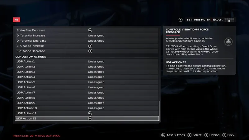 F1 Game Settings Page