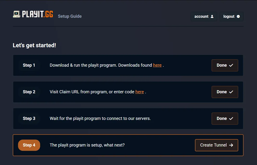 Playit.gg setup status