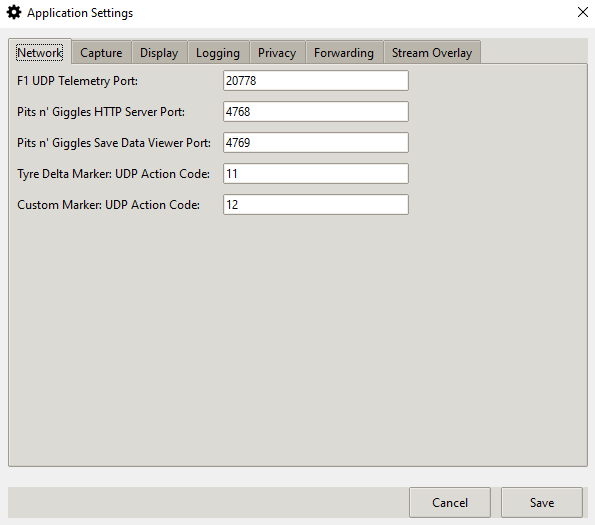 Pits n' Giggles settings