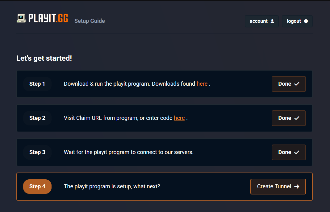 Playit.gg setup status
